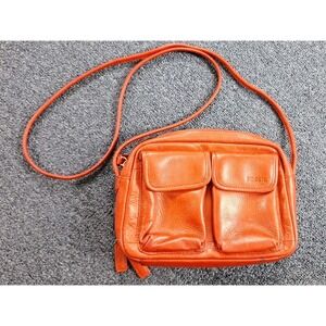 Fossil Leather Crossbody Bag Red Double Pocket Flap‎ Organizer